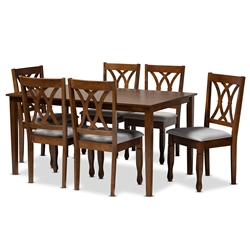 Baxton Studio Augustine Modern and Contemporary Grey Fabric Upholstered and Walnut Brown Finished Wood 7-Piece Dining Set